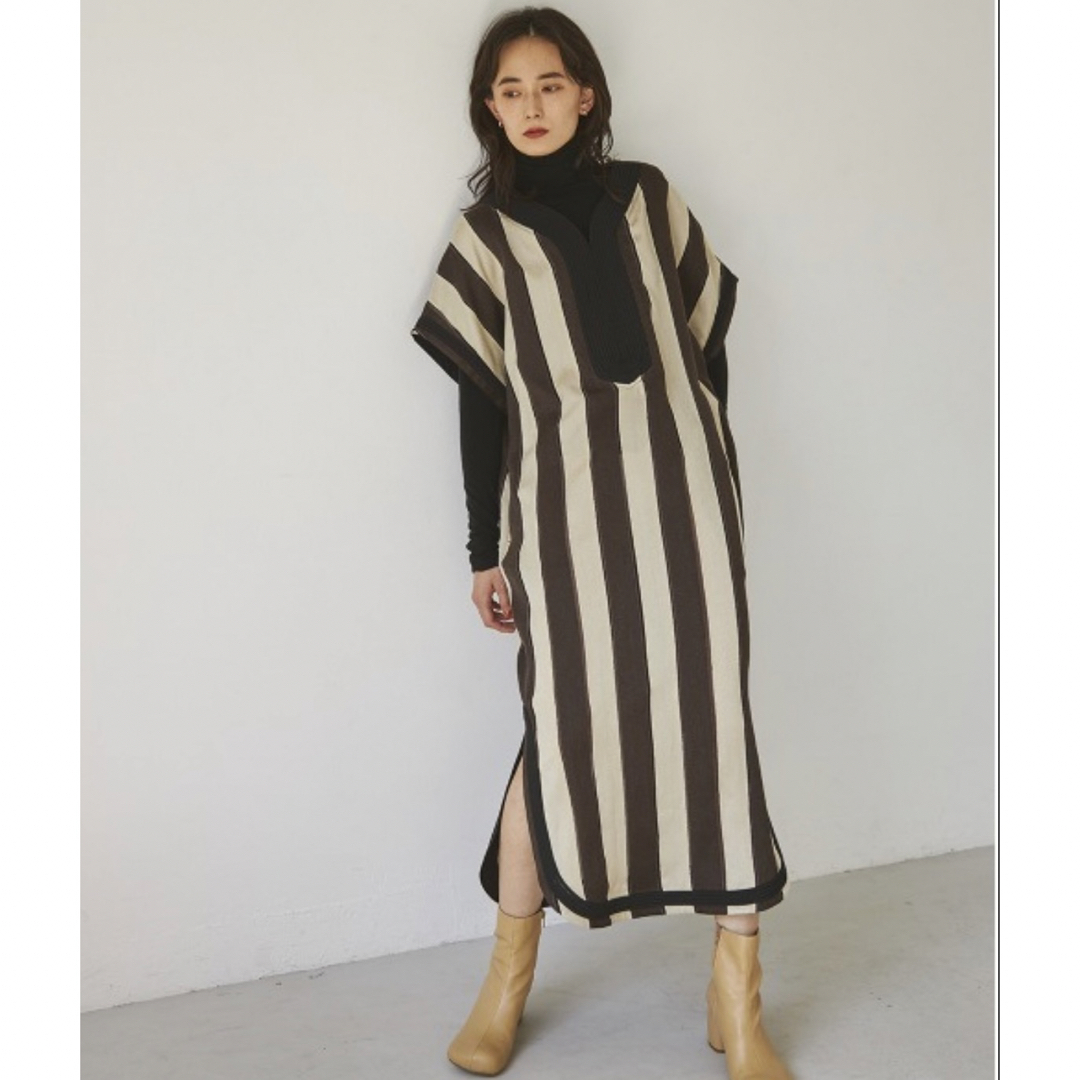 todayful Stripe Caftan Dress dark brownレディース