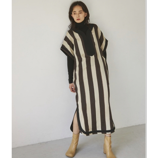 トゥデイフル(TODAYFUL)のtodayful Stripe Caftan Dress dark brown(ロングワンピース/マキシワンピース)