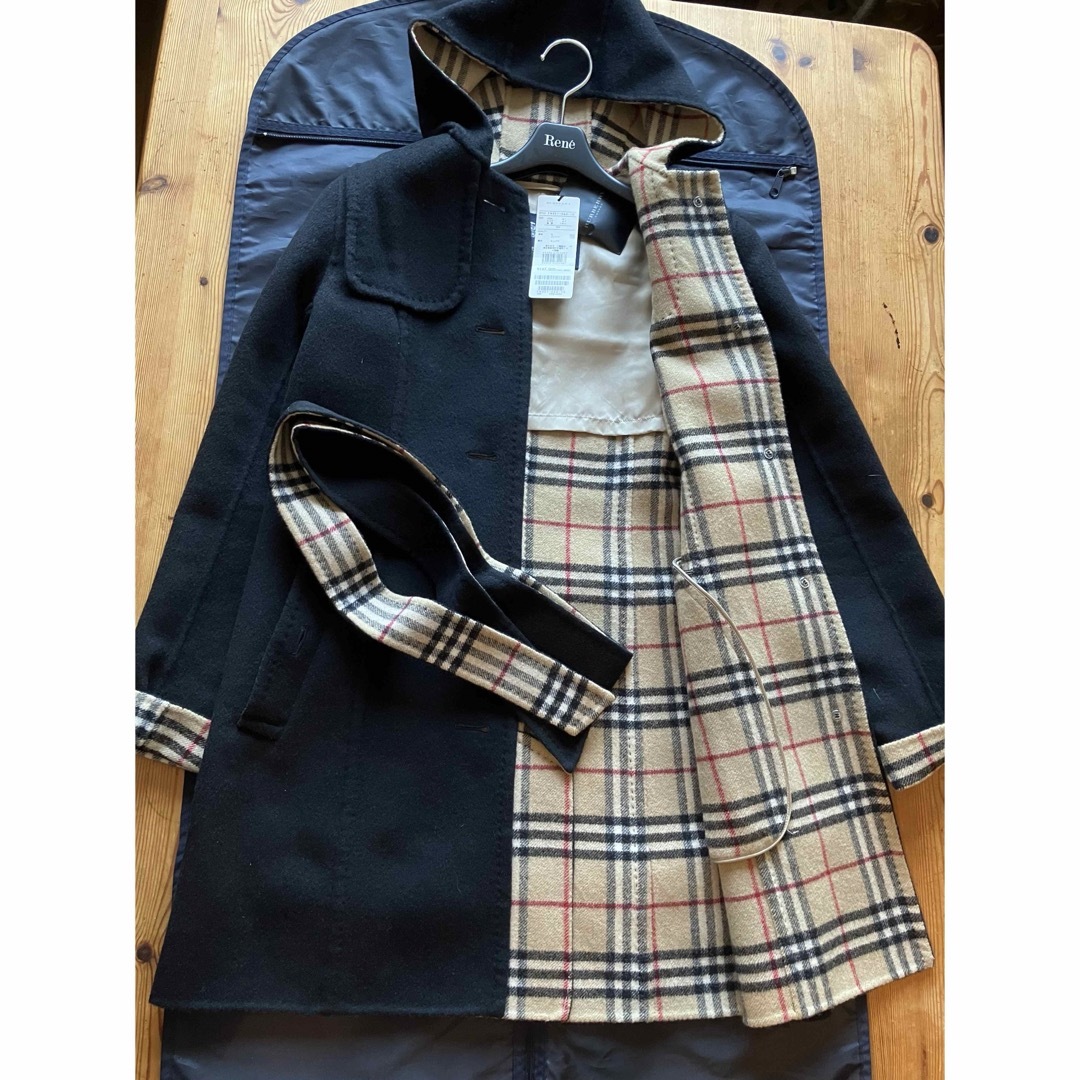 BURBERRY(バーバリー)の黒×総裏チェックカシミア混コート レディースのジャケット/アウター(ロングコート)の商品写真