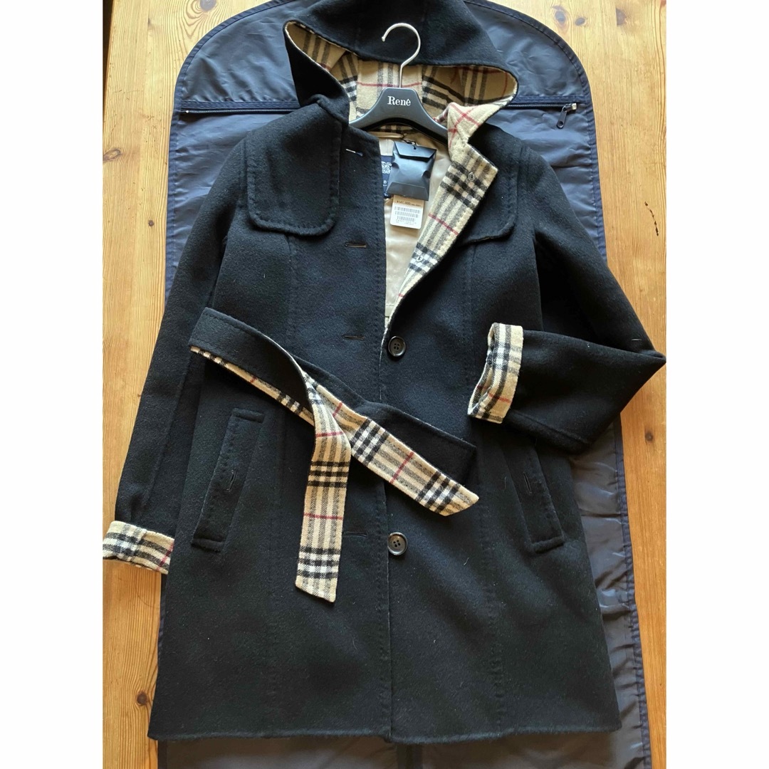 BURBERRY(バーバリー)の黒×総裏チェックカシミア混コート レディースのジャケット/アウター(ロングコート)の商品写真