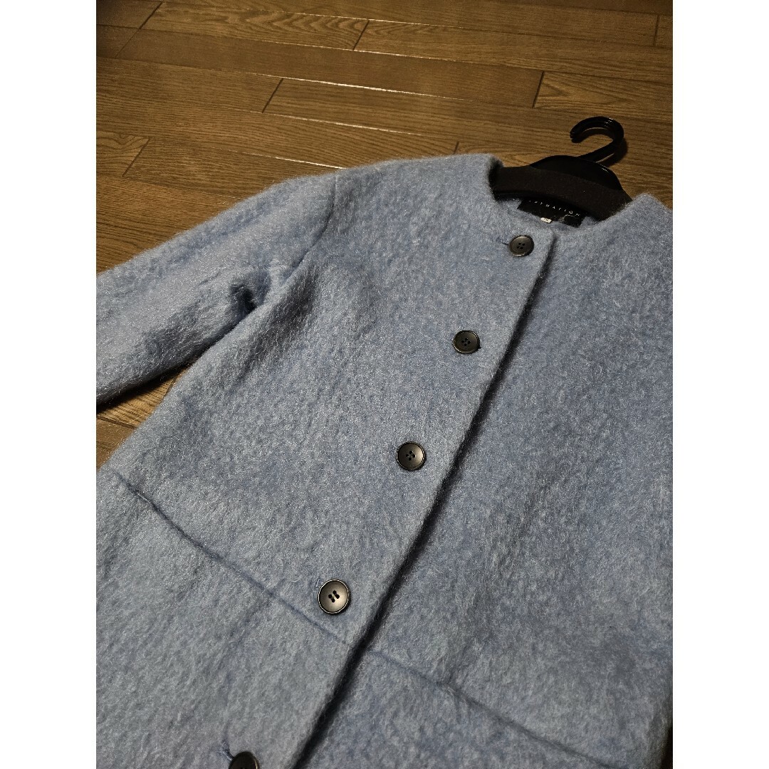 ESTNATION(エストネーション)のエストネーション　シャギーコート　ウールコート　ノーカラー　水色36 レディースのジャケット/アウター(ロングコート)の商品写真