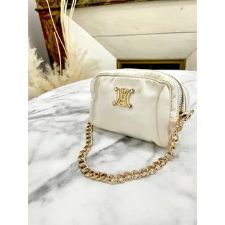 セリーヌ(celine)のCELINE セリーヌ トリオンフモチーフ ナイロン チェーン ポシェット ミニバッグ ショルダーバッグ ベージュ vintage ヴィンテージ オールド x2he8t(ショルダーバッグ)