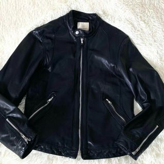 ユナイテッドアローズ(UNITED ARROWS)のユナイテッドアローズ　シングルライダースジャケット　本革　ゴートレザー　黒　L(ライダースジャケット)