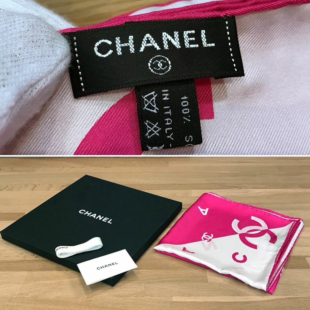 CHANEL(シャネル)の新品同様 シャネル 2021 ココマーク ピンク スカーフ シルク レディースのファッション小物(バンダナ/スカーフ)の商品写真