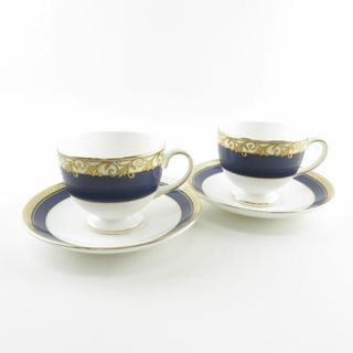 ウェッジウッド(WEDGWOOD)の美品 WEDGWOOD ウェッジウッド ロココ ティーカップ＆ソーサー 2客 ペア リー 金彩 ゴールド 青 白 SU4647C (グラス/カップ)