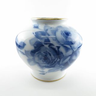 美品 OKURA 大倉陶園 ブルーローズ 花瓶 フラワーベース 花びん SY7597E (花瓶)