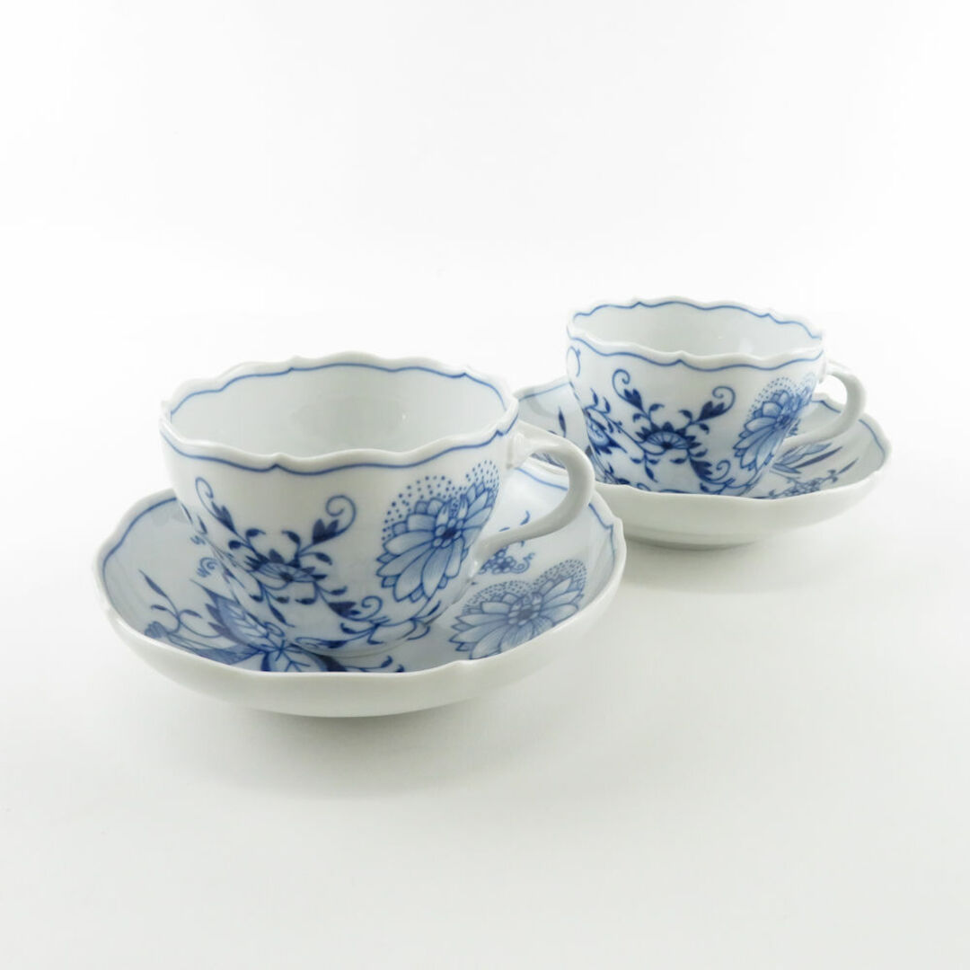 美品 MEISSEN マイセン ブルーオニオン ティーカップ＆ソーサー 2客 ペア SY7621Dキッチン/食器