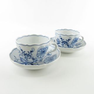 マイセン(MEISSEN)の美品 MEISSEN マイセン ブルーオニオン ティーカップ＆ソーサー 2客 ペア SY7621D (グラス/カップ)