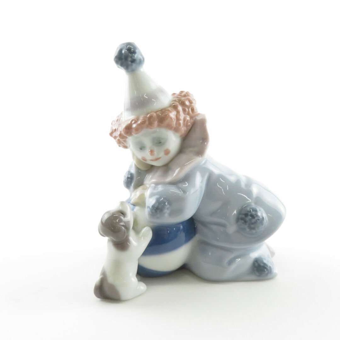 インテリア/住まい/日用品美品 LLADRO リヤドロ 5278 「仔犬とボールを持つピエロ」 フィギュリン 人形 オブジェ インテリア SY7656K