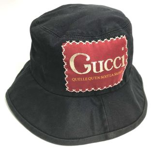 グッチ(Gucci)のグッチ GUCCI ロゴ ラベル フェドラハット 627174 ハット帽 帽子 バケットハット ボブハット ハット コットン ブラック(ハット)