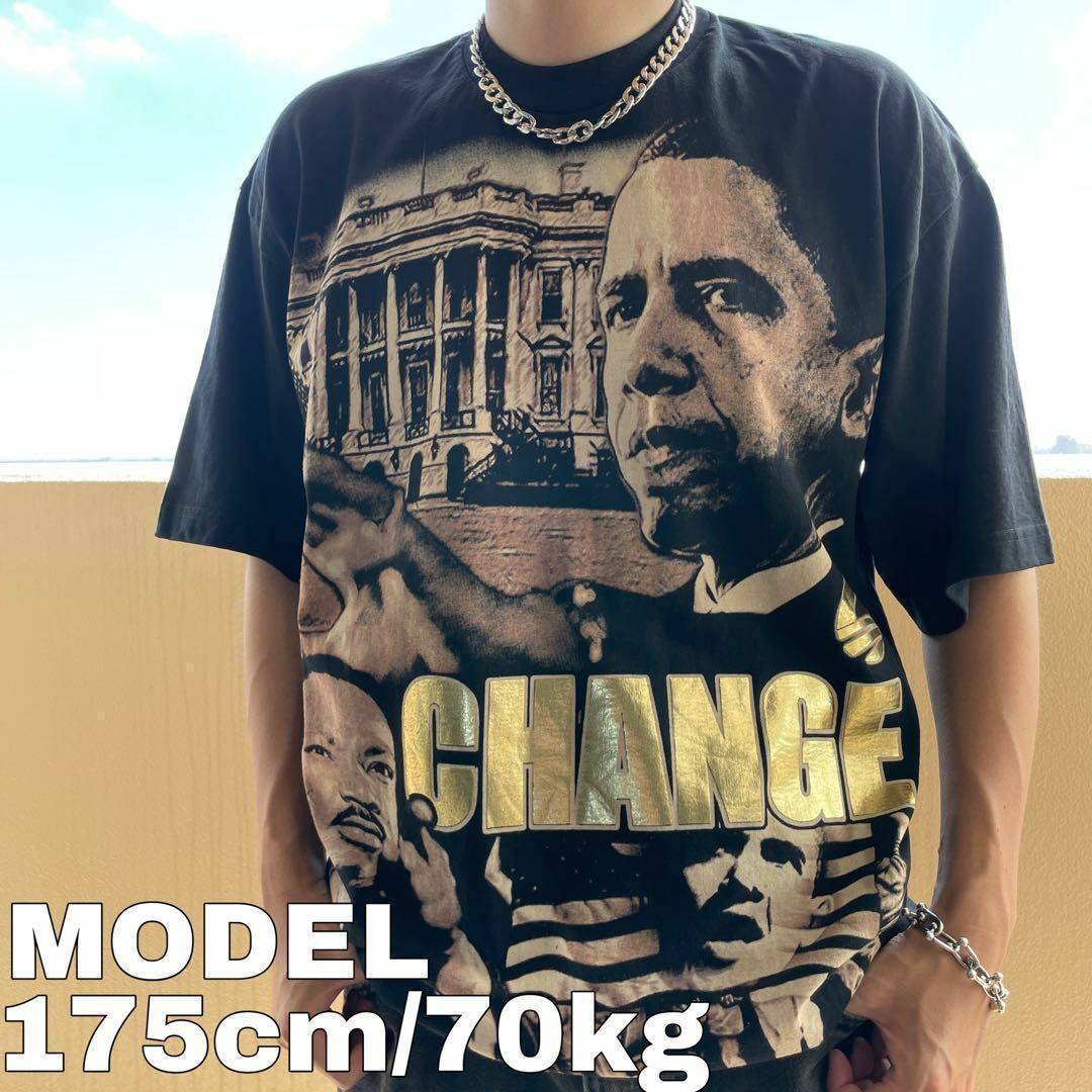 OBAMA オバマ キング牧師 プリントTシャツ USA製 黒 ブラック XL古着屋fuufuトップス