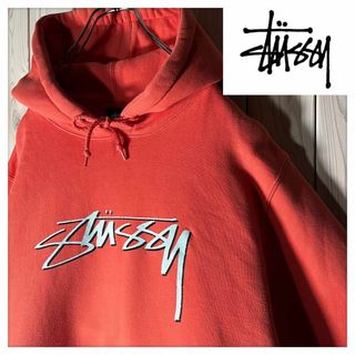 ステューシー(STUSSY)の【レアカラー M】ステューシー ストックロゴ スウェット パーカー サーモン(パーカー)