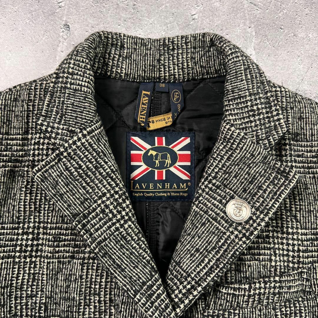 LAVENHAM(ラベンハム)の英国製 LAVENHAM グレンチェック キルティング コート 38 M グレー レディースのジャケット/アウター(チェスターコート)の商品写真