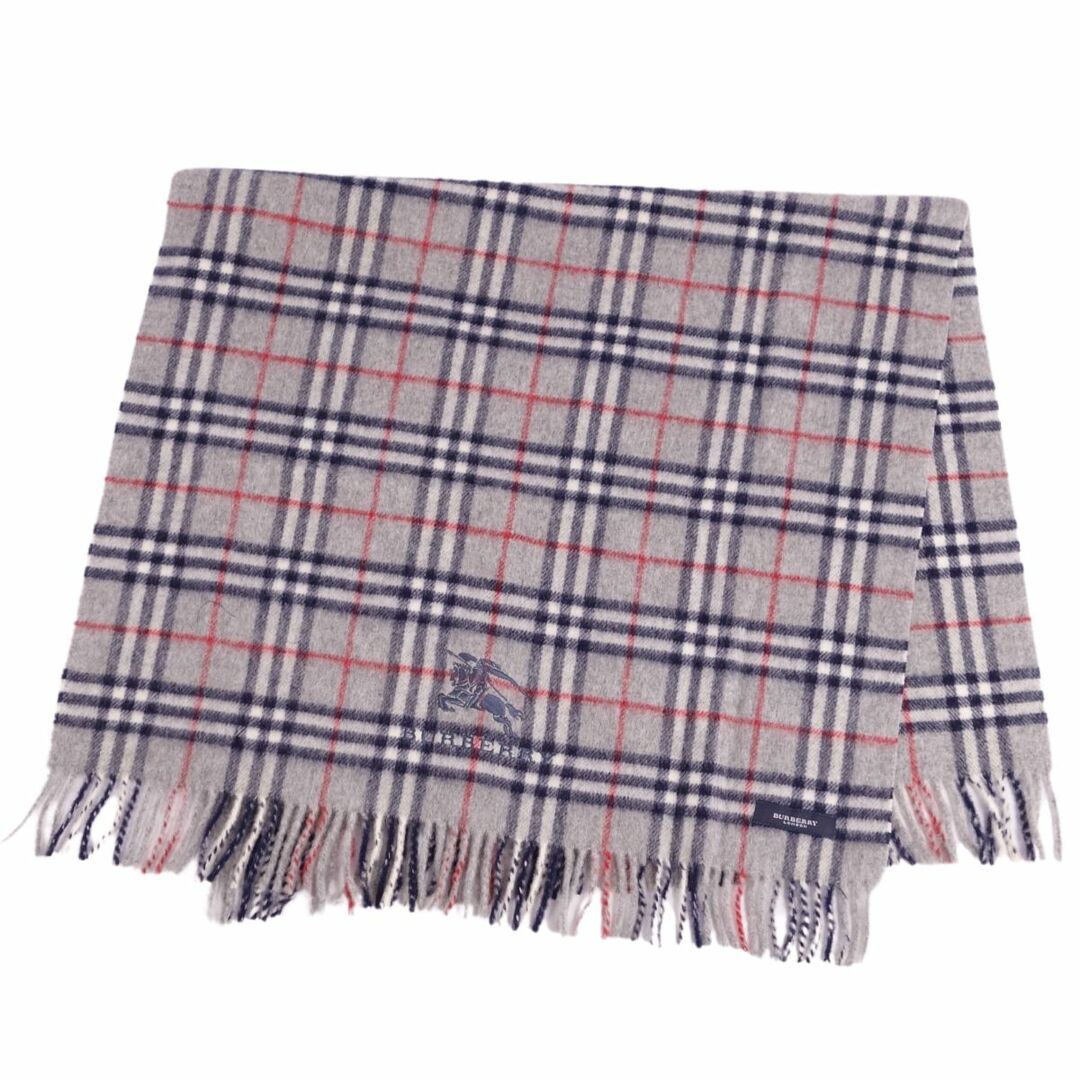 BURBERRY(バーバリー)の美品 バーバリー ロンドン BURBERRY LONDON ひざ掛け ストール フリンジ チェック柄 ウール レディース グレー レディースのファッション小物(ストール/パシュミナ)の商品写真