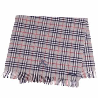 バーバリー(BURBERRY)の美品 バーバリー ロンドン BURBERRY LONDON ひざ掛け ストール フリンジ チェック柄 ウール レディース グレー(ストール/パシュミナ)