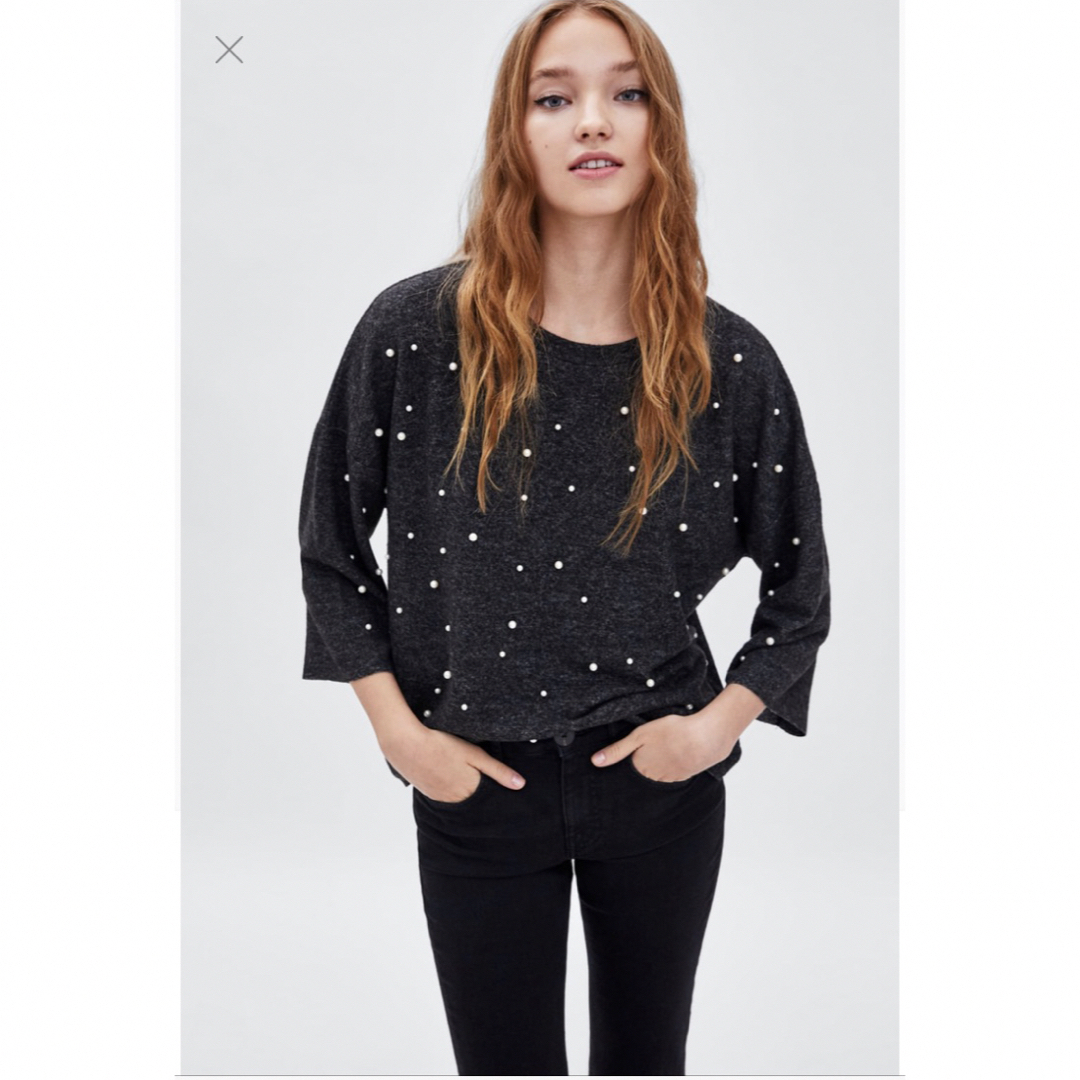 ZARA(ザラ)のZARA ニットパールトップス　Sサイズ レディースのトップス(ニット/セーター)の商品写真