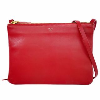 セリーヌ(celine)の本物 セリーヌ CELINE トリオ ラージ ショルダーバッグ ポシェット レザー レッド Trio バッグ 中古(ショルダーバッグ)