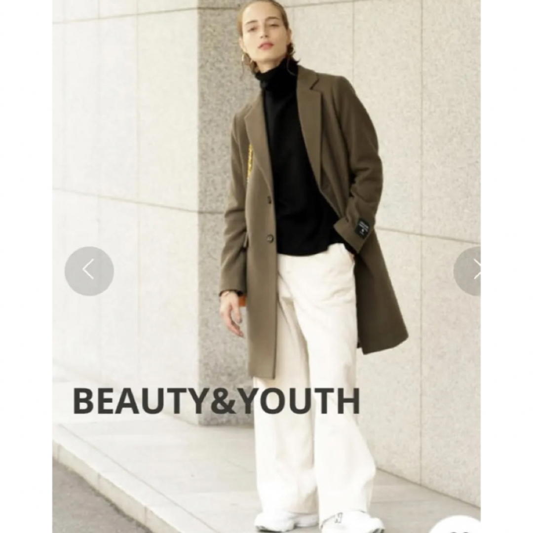 BEAUTY&YOUTH UNITED ARROWS(ビューティアンドユースユナイテッドアローズ)の【美品】BEAUTY&YOUTH メリノウールモッサチェスターコート モカ レディースのジャケット/アウター(チェスターコート)の商品写真