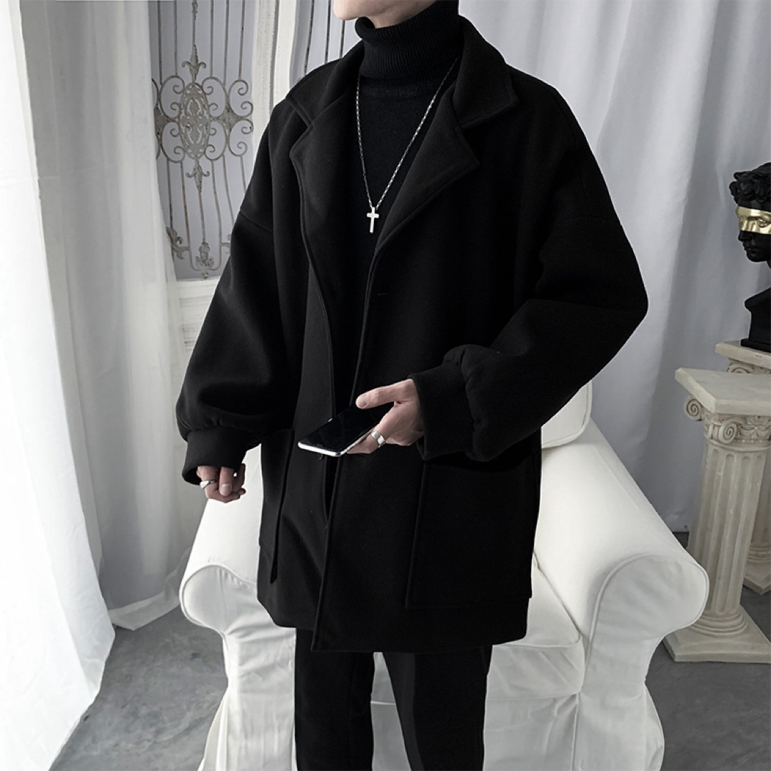 ビッグシルエット チェスターコート ロングコート ブラック メンズのジャケット/アウター(チェスターコート)の商品写真