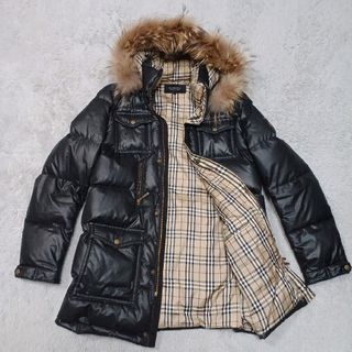 バーバリーブラックレーベル(BURBERRY BLACK LABEL)のBURBERRY ダウンジャケット ノバチェック ラクーンファー(ダウンジャケット)