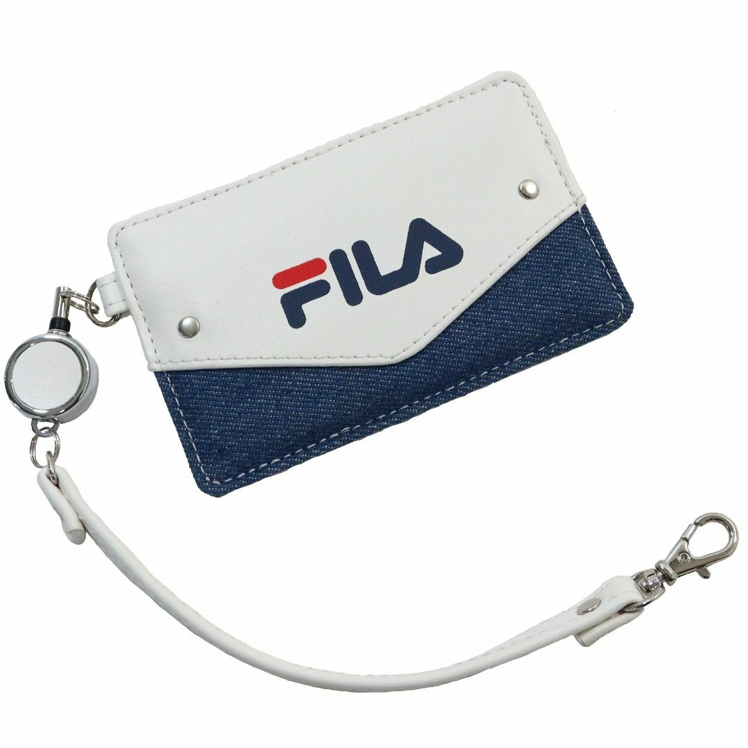 FILA(フィラ)のFILA フィラ 定期入れ パスケース リール付き デニムレター★ホワイト新品 レディースのファッション小物(名刺入れ/定期入れ)の商品写真