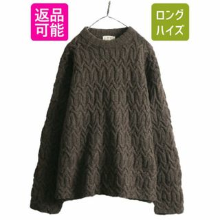 90s J CREW フィッシャーマン ウール ニット セーター メンズ XL 90年代 オールド ジェイクルー アラン ケーブル ローゲージ モックネック(ニット/セーター)