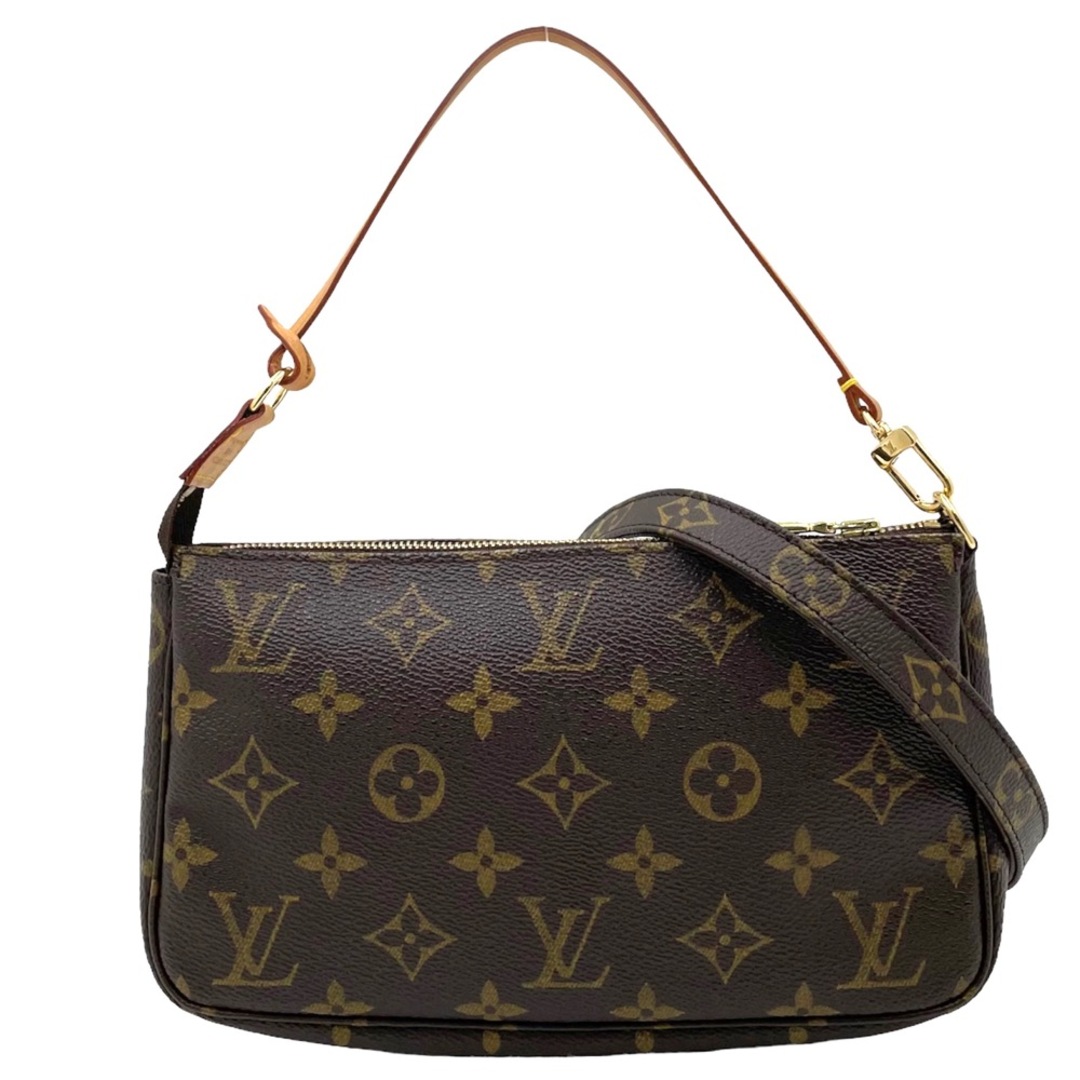 LOUIS VUITTON ルイヴィトン 2WAY モノグラム ポシェットアクセソワール アクセサリーポーチ ミニハンドバッグ 肩掛け 斜め掛け かばん 鞄 M51980    ブラウン 茶 ゴールド金具 レディース 人気【品】約121cm幅