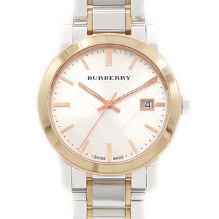 バーバリー(BURBERRY)の電池交換済 BURBERRY バーバリー BU9006 デイト シルバー PG ピンクゴールド SS ステンレス コンビ メンズ クォーツ【6ヶ月保証】【腕時計】【中古】(腕時計)