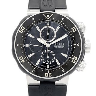 オリス(ORIS)の内部点検済 ORIS オリス プロダイバー クロノグラフ 016747630 1000ｍ防水 デイト 黒 ブラック Ti チタン チタニウム 純正ラバーベルト 純正尾錠 メンズ 自動巻き【6ヶ月保証】【腕時計】【中古】(腕時計(アナログ))