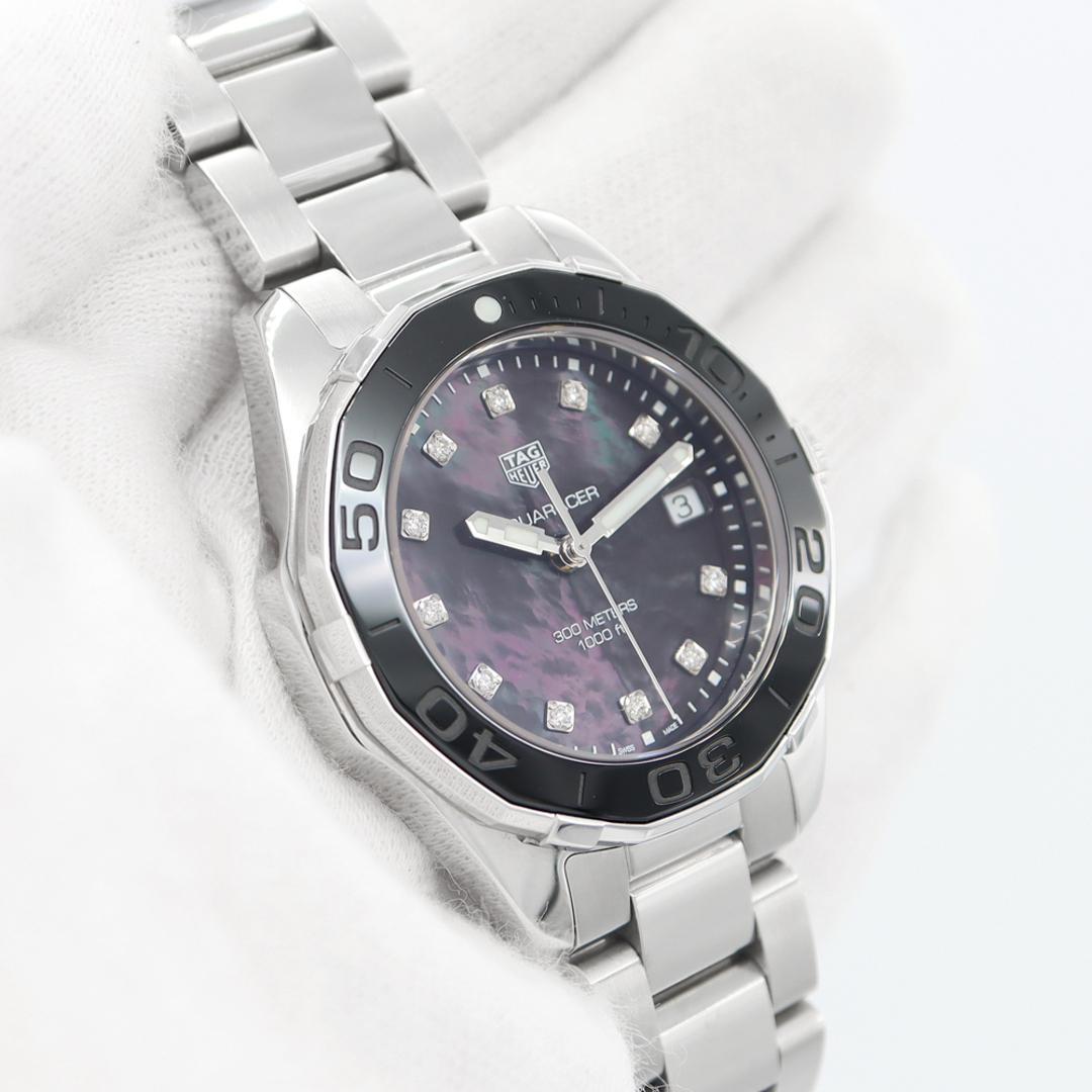 TAG Heuer(タグホイヤー)の電池交換済 TAG Heuer タグホイヤー アクアレーサー WAY131M BA0748 300m防水 11Pダイヤ デイト 黒 ブラック シェル セラミック SS ステンレス レディース クォーツ 【6ヶ月保証】【腕時計】【中古】 レディースのファッション小物(腕時計)の商品写真