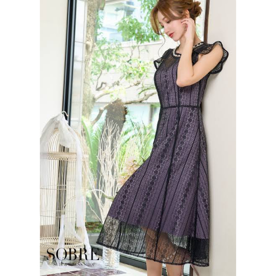 パールドレス　パープルドレス　紫ドレス　ロングドレス　ミモレ丈ドレス　 レディースのフォーマル/ドレス(ロングドレス)の商品写真