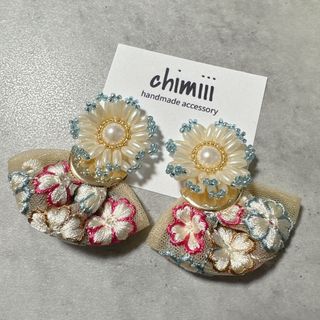 No.370 2way ビーズ刺繍　インド刺繍リボン　ピアス　イヤリング(ピアス)