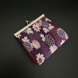 がま口財布 ウォレット 花柄 和柄 着物 浴衣 和装　紫　小銭入れ　コインケース(コインケース)