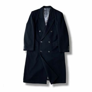 クリスチャンディオール(Christian Dior)の美品 ヴィンテージ カシミヤ混 ダブルブレスト チェスターコート 黒 古着 XL(チェスターコート)