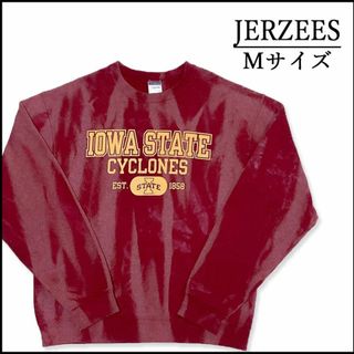 ジャージーズ(JERZEES)のメンズタイダイ柄ブリーチトレーナーM 古着屋　ブランド　リメイク　赤　プリント(スウェット)