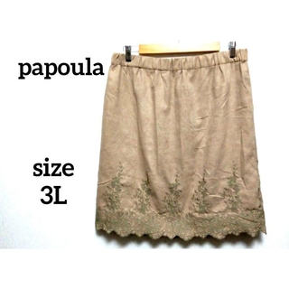 美品 papoula 大きいサイズ 3L 総ゴム コーデュロイ 刺繍 スカート(ミニスカート)