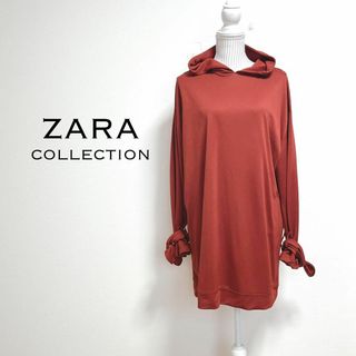 ザラ(ZARA)のザラコレクション　チュニックパーカー　薄手【usa L】プルオーバー　袖リボン(パーカー)