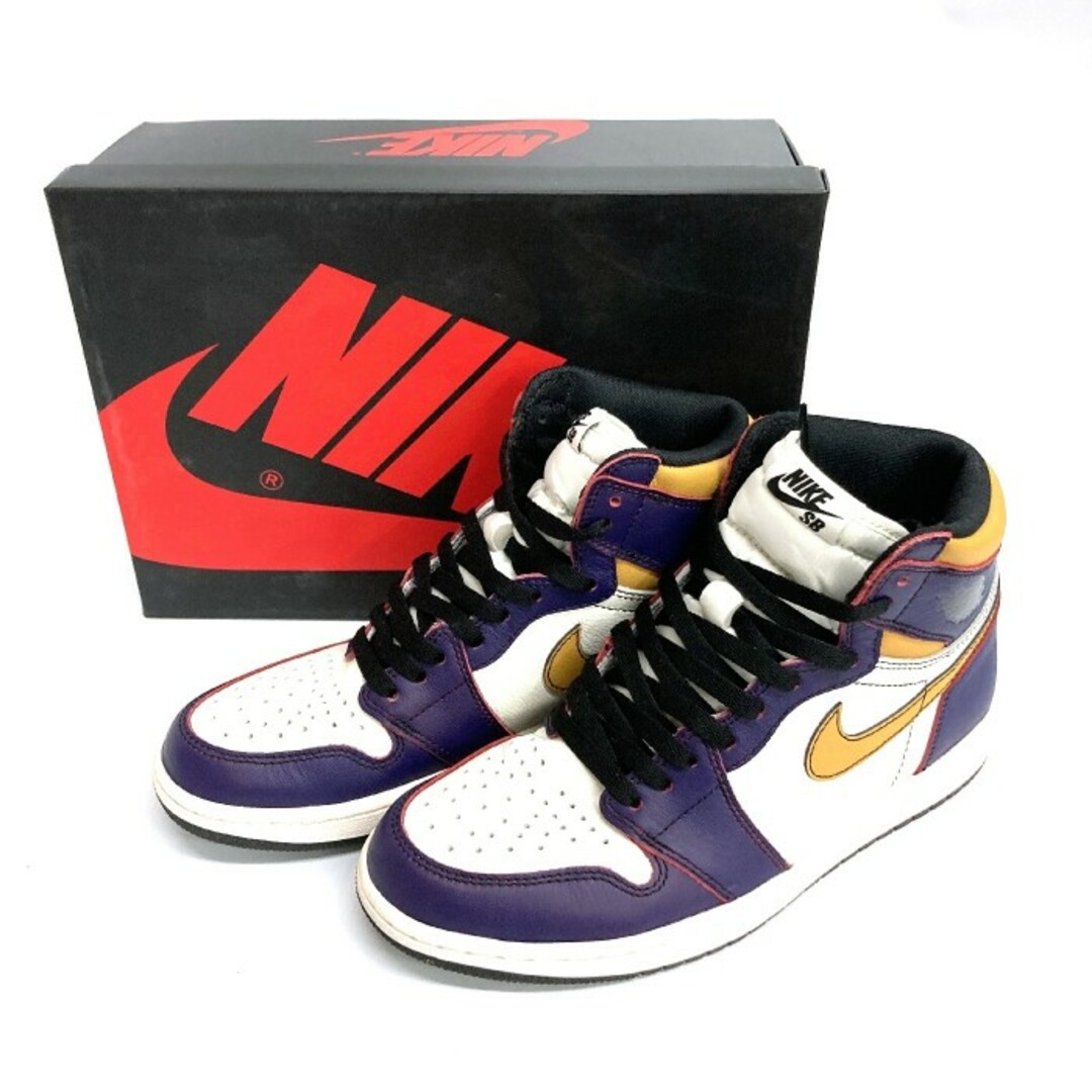 ★NIKE ナイキ SB AIR JORDAN 1 RETRO HIGH OG DEFIANT LAKERS CD6578-507 ホワイト×パープル×イエロー size26.5cmUK75箱タグ替え紐