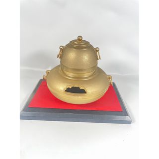 金色の茶釜　開運　金属製品 台座付き(彫刻/オブジェ)