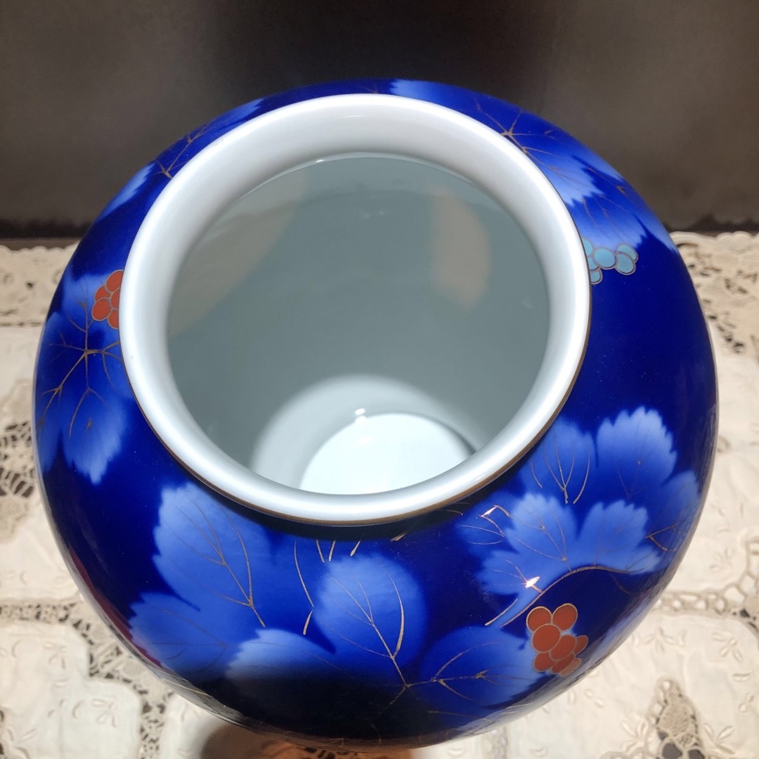 深川製磁 - 美品☆有田焼 深川製磁 花瓶 花器 金彩 瑠璃葡萄の 深川製磁 - 美品☆有田焼 深川製磁 花瓶 花器 金彩 瑠璃葡萄の