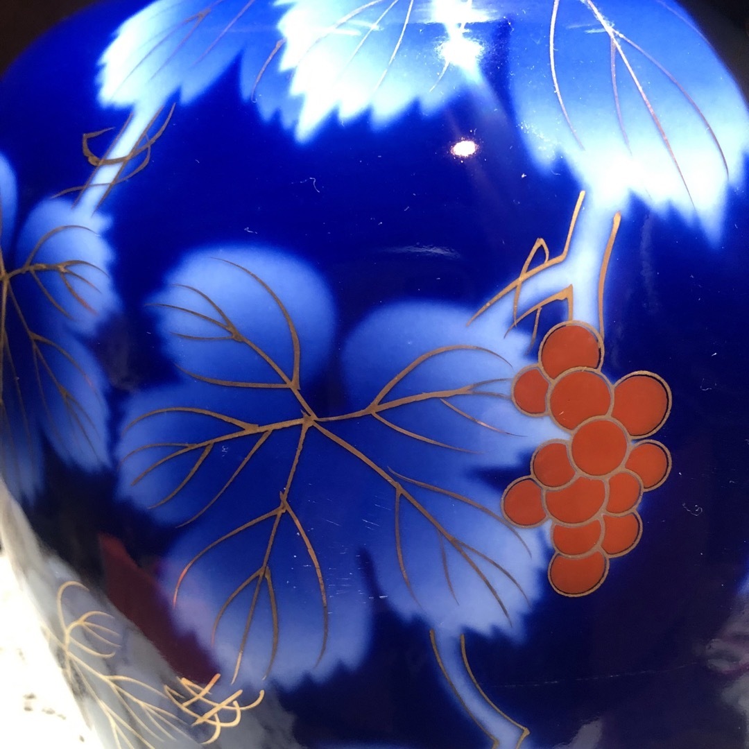 深川製磁 - 美品☆有田焼 深川製磁 花瓶 花器 金彩 瑠璃葡萄の 深川製磁 - 美品☆有田焼 深川製磁 花瓶 花器 金彩 瑠璃葡萄の
