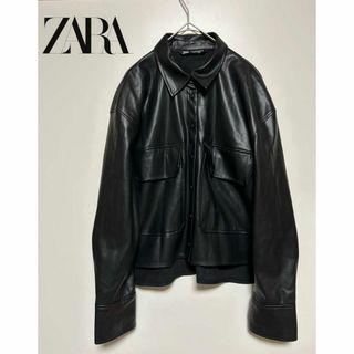 ザラ(ZARA)のZARA ザラ　フェイクレザーシャツ　ジャケット　ブラック　M(シャツ/ブラウス(長袖/七分))