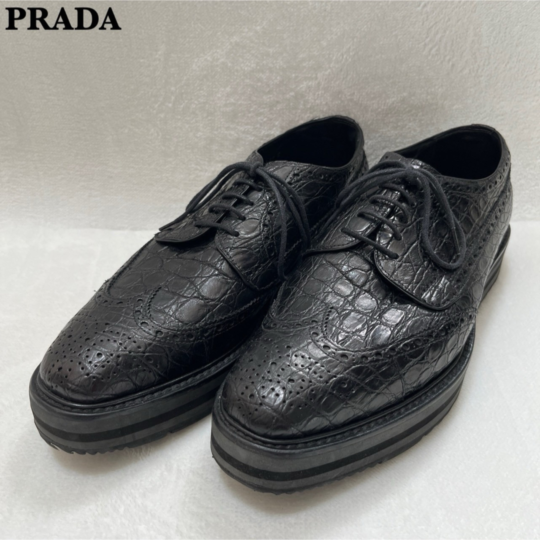 PRADA(プラダ)の【極美品】PRADA プラダ クロコ型押し レザーシューズ ブラック 6 メンズの靴/シューズ(ドレス/ビジネス)の商品写真