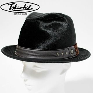 トーキョーハット(Tokkio hat)の新品 トーキョーハット リボン切替デザイン 毛皮風レザーハット 56.5cm（M(ハット)