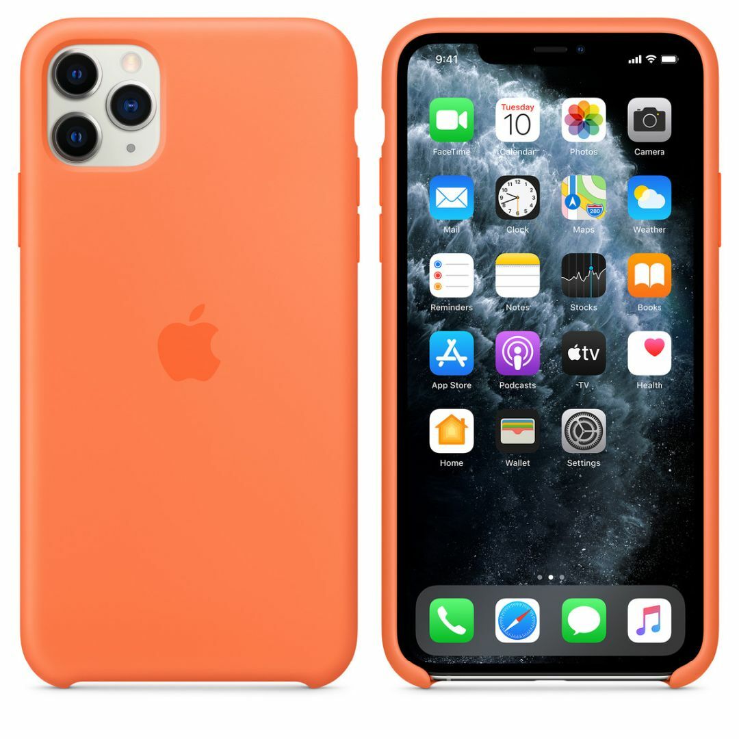 Apple(アップル)の新品2個セット Apple純正iPhone11Pro Maxシリコンケース青+橙 スマホ/家電/カメラのスマホアクセサリー(iPhoneケース)の商品写真