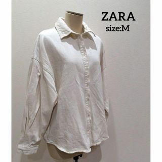 ザラ(ZARA)のZARA ザラ コットン ボリュームスリーブ 厚手 シャツ アイボリー Ｍ 長袖(シャツ/ブラウス(長袖/七分))