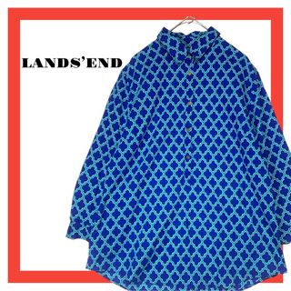 ランズエンド(LANDS’END)のLANDS’END レディース　柄　シャツ　7分袖　M プルオーバー(シャツ/ブラウス(長袖/七分))