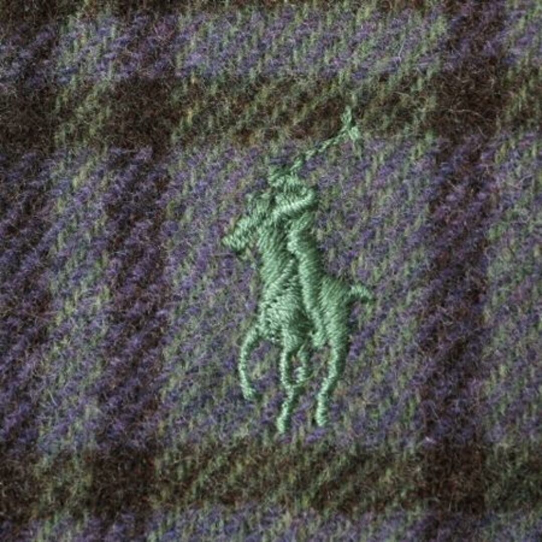 Ralph Lauren(ラルフローレン)のイタリア製 ポロ ラルフローレン マフラー メンズ レディース 古着 チェック フリンジ付き ウール POLO ポニー刺繍 スカーフ ストール 防寒 メンズのファッション小物(マフラー)の商品写真