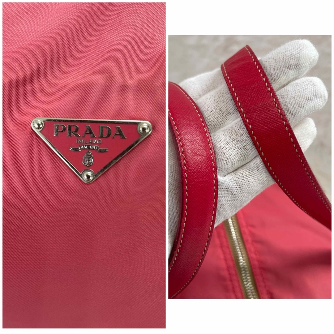 PRADA(プラダ)のプラダ  ハンドバッグ　ボストンバッグ　レザー×ナイロン　ピンク　レディース レディースのバッグ(ハンドバッグ)の商品写真