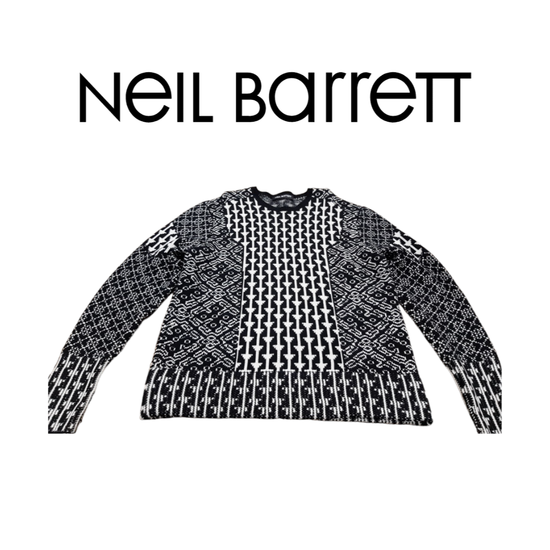 NEIL BARRETT(ニールバレット)のNEIL BARRETT 総柄 マルチ ロゴ ニットセーター XXL メンズのトップス(ニット/セーター)の商品写真